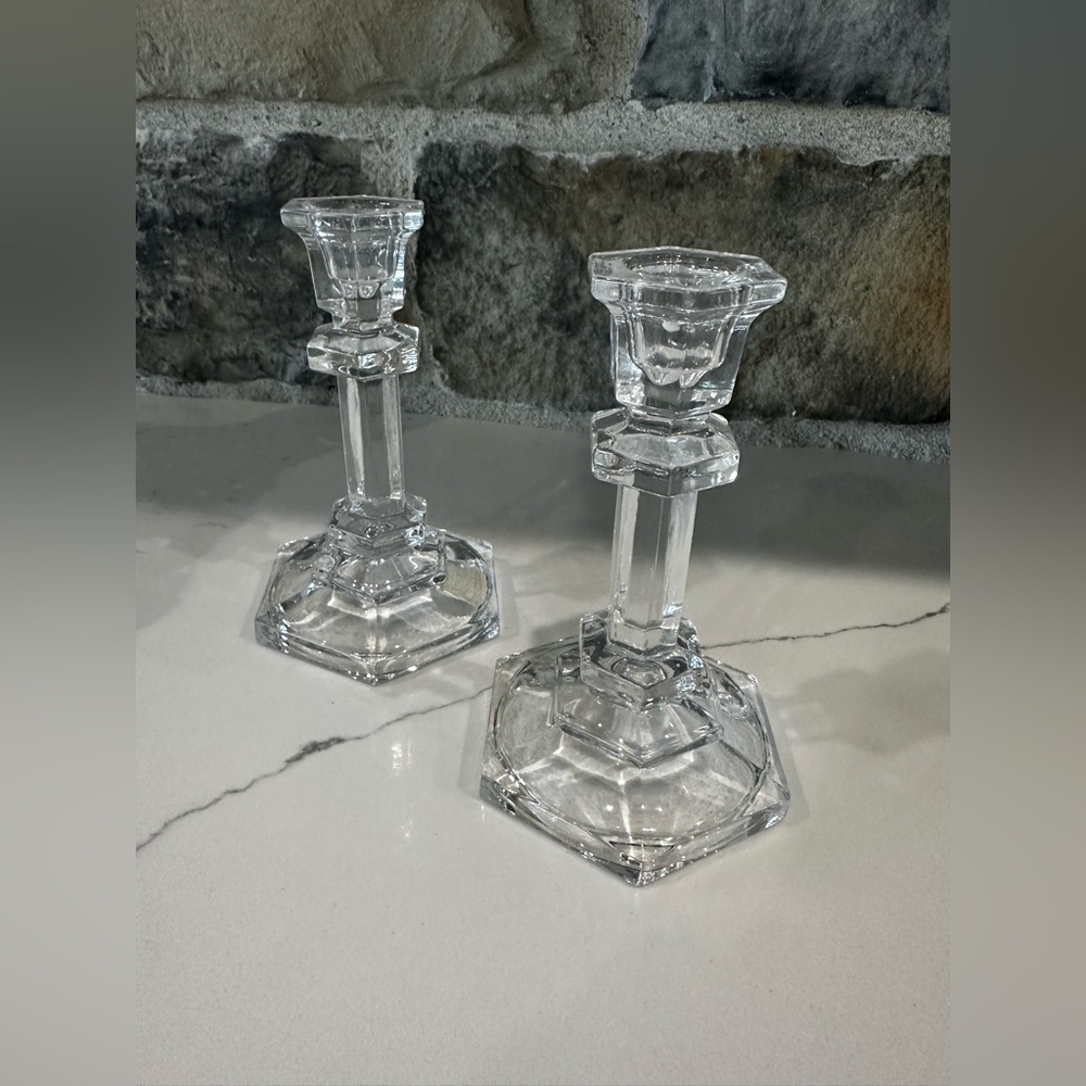 FIFTH AVENUE "Regal" 5.5" inch Pair of Candlestick Candle Holders Lead Crystal